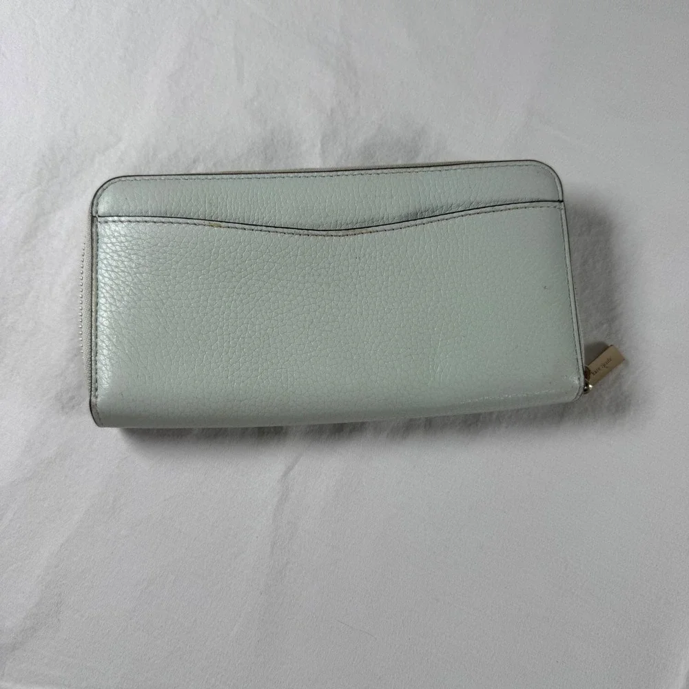Kate Spade Large Continental Light Blue Pebbled Leather Zip Around Wallet